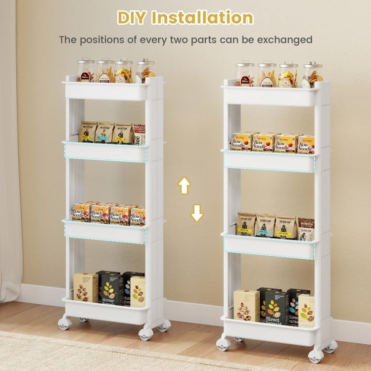 3/4-Tier Rolling Utility Cart with Detachable Trays and Smooth Wheels-4-Tier