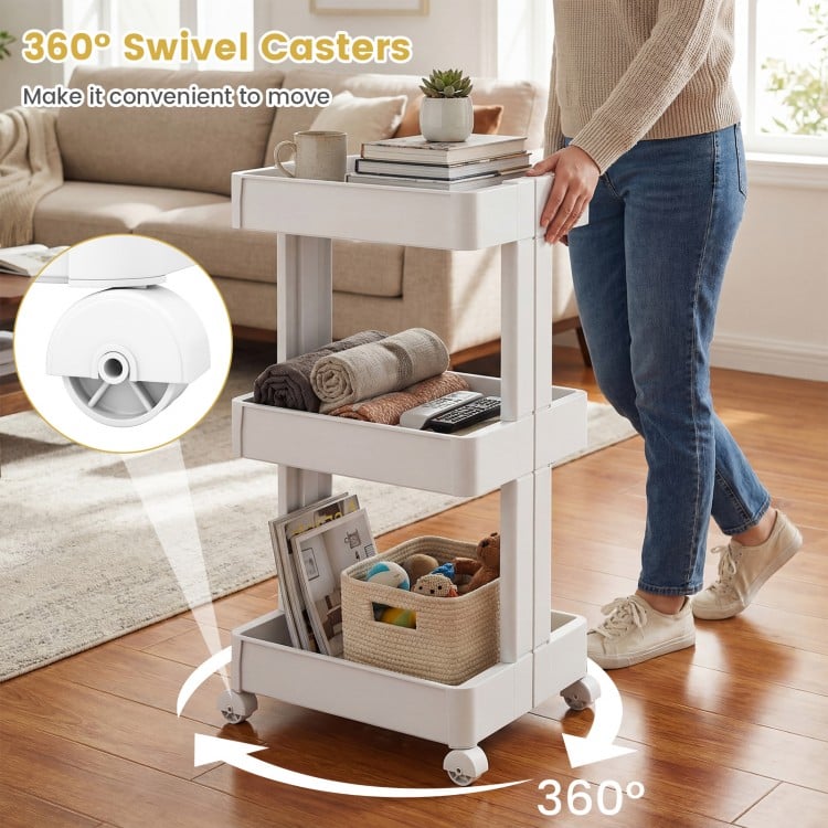 3/4-Tier Rolling Utility Cart with Detachable Trays and Smooth Wheels-3-Tier