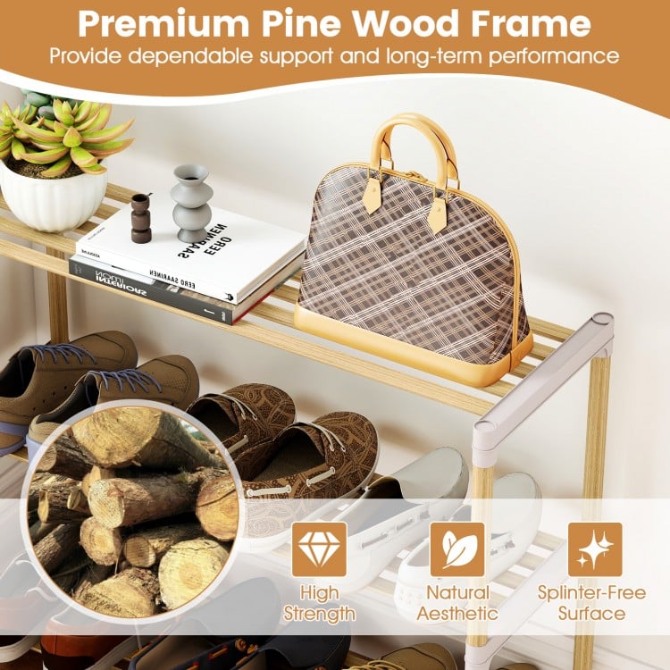 3/4-Tier Solid Wood Shoe Rack with Slatted Open Shelves-3-Tier
