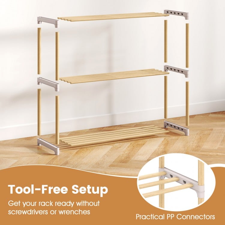 3/4-Tier Solid Wood Shoe Rack with Slatted Open Shelves-3-Tier