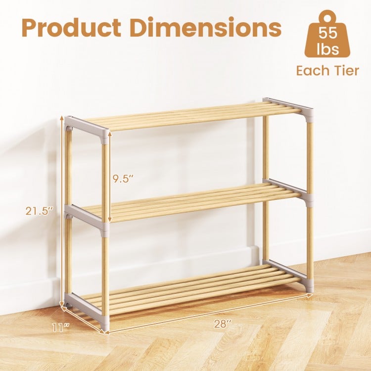 3/4-Tier Solid Wood Shoe Rack with Slatted Open Shelves-3-Tier