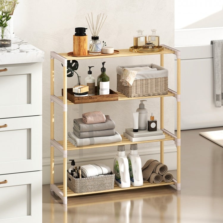 3/4-Tier Solid Wood Shoe Rack with Slatted Open Shelves-4-Tier