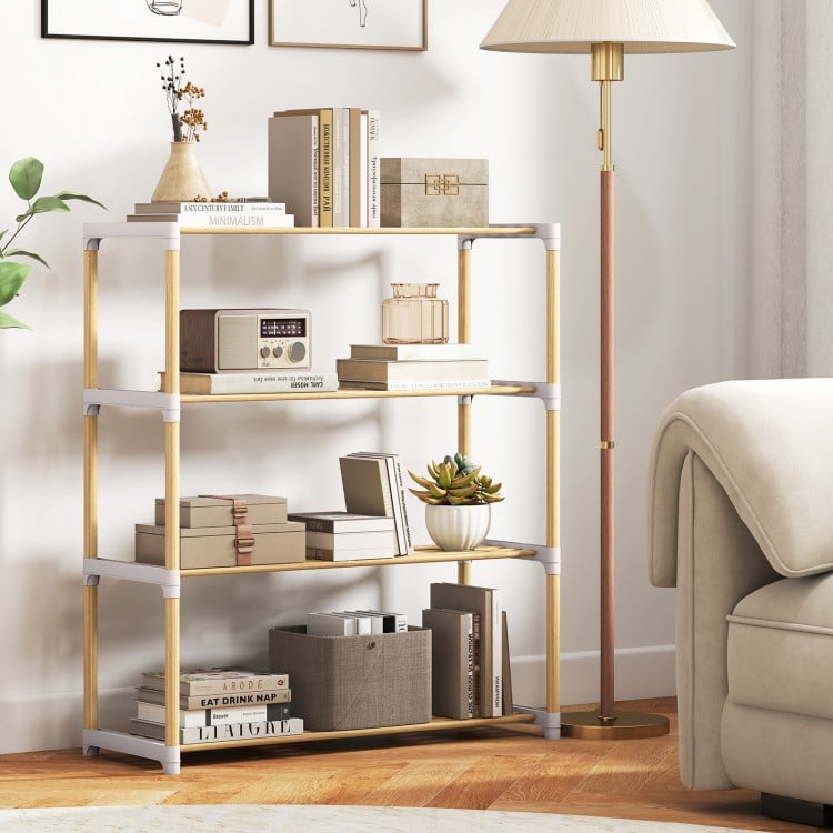 3/4-Tier Solid Wood Shoe Rack with Slatted Open Shelves-4-Tier