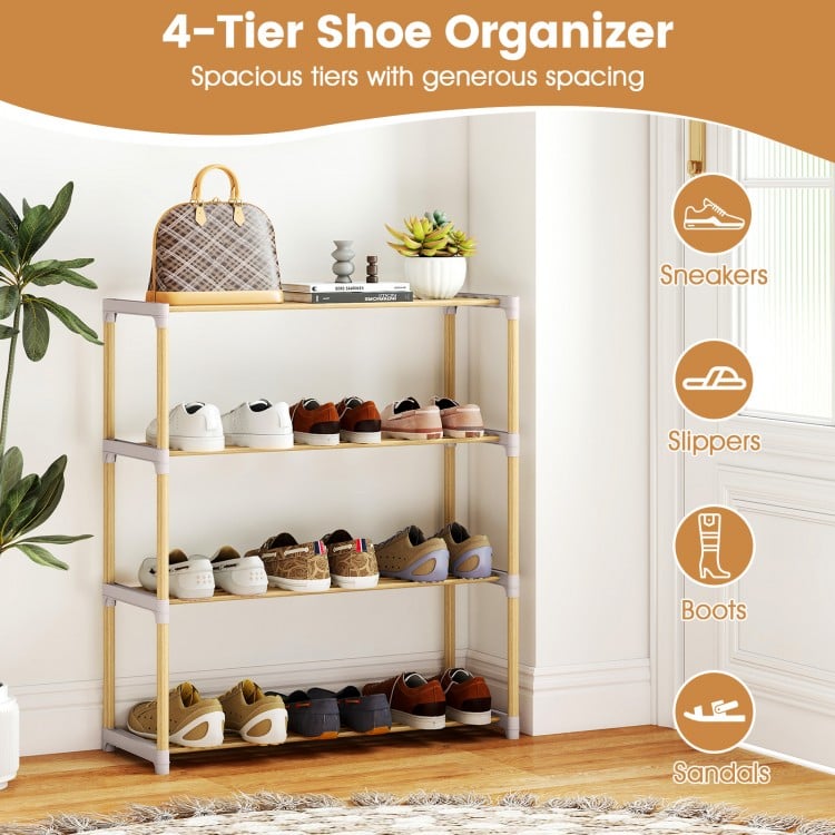 3/4-Tier Solid Wood Shoe Rack with Slatted Open Shelves-4-Tier