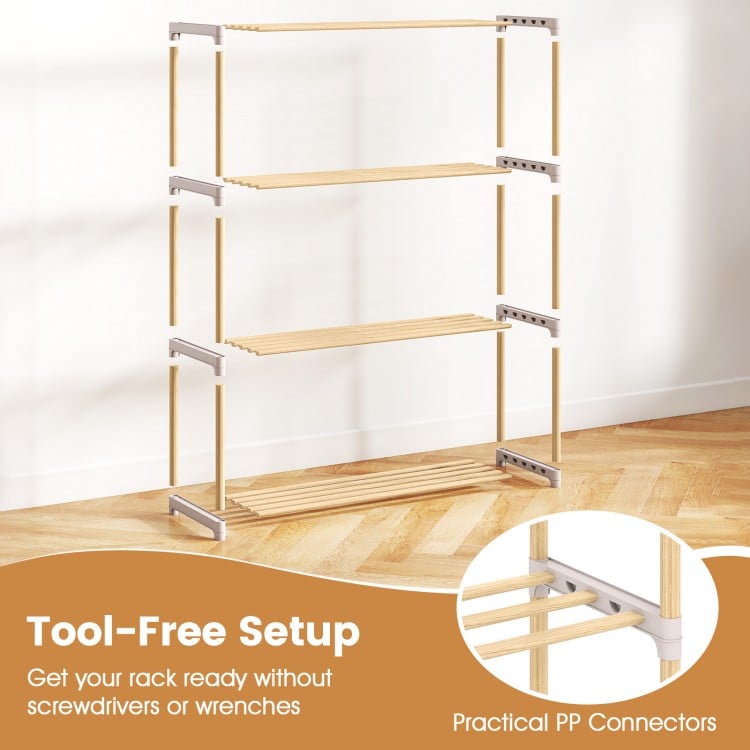 3/4-Tier Solid Wood Shoe Rack with Slatted Open Shelves-4-Tier