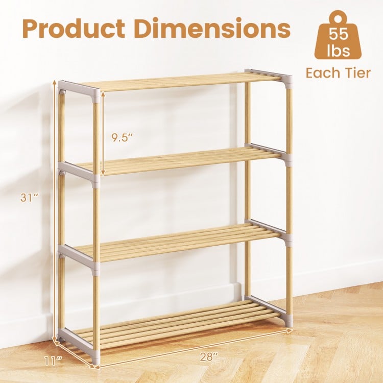 3/4-Tier Solid Wood Shoe Rack with Slatted Open Shelves-4-Tier