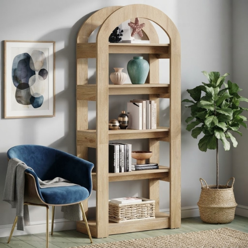 5-Tier Bookshelf 70.87" Bookcase Display Shelf Arch-Shape Teak