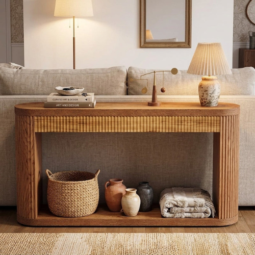 63-Inch Fluted Console Table, Modern Sofa Table for Entryway And Living Room