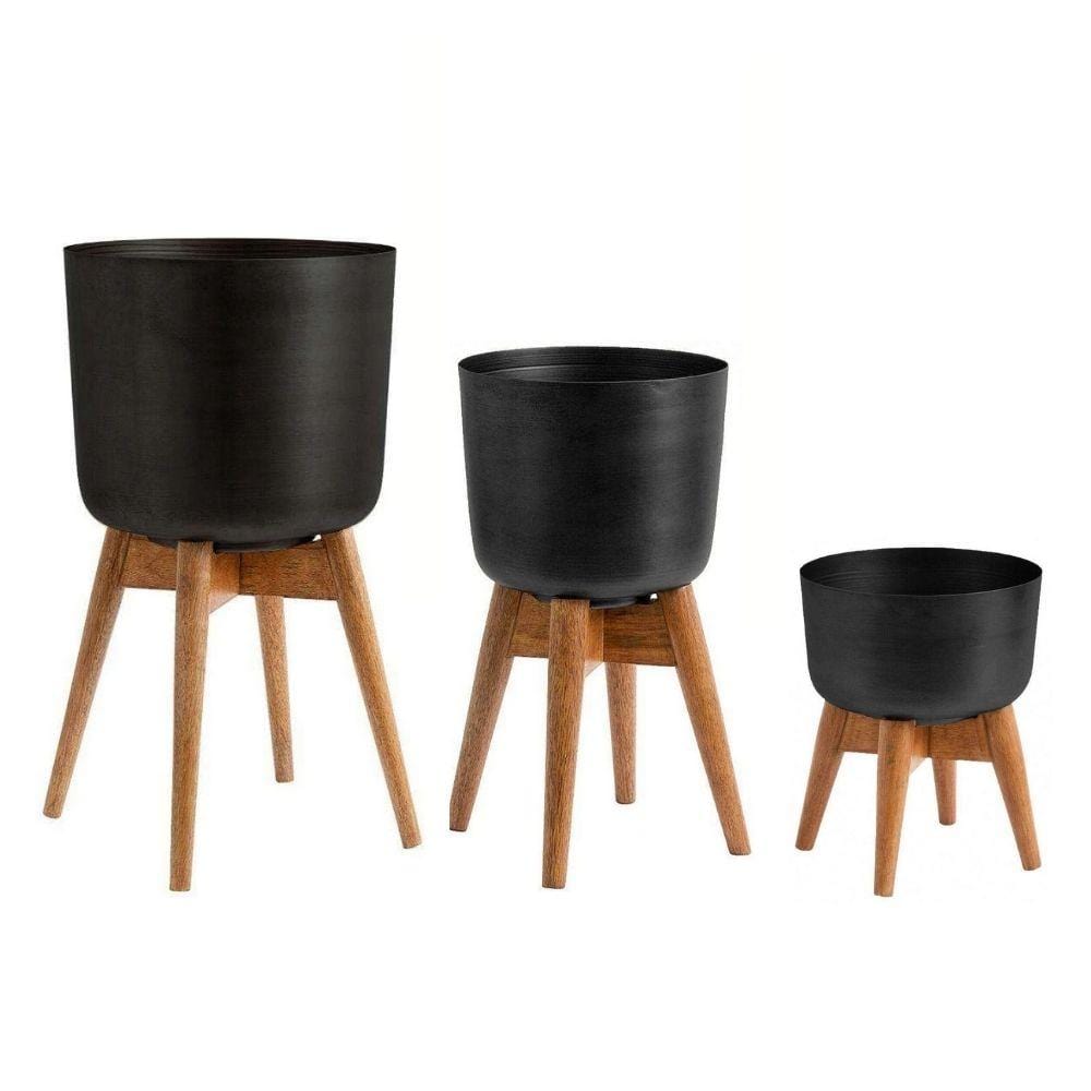 Coyo - Brass Turned Wood Leg Planter Black (Multiple Sizes) 