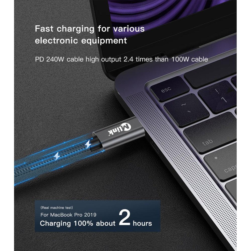 Câble tressé USB-C 3.2 PD240W 48V/5A 20Gops mâle à mâle de haute qualité