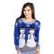 Snowman Nose Thief Blue Christmas Sweater – Funny Ugly Christmas Sweater with Playful Snowmen & Festive Winter Design