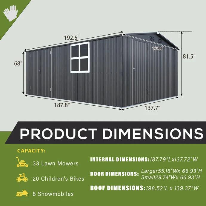 16' x 12' Outdoor Metal Storage Shed with Windows – Large 12x16 Utility Shed