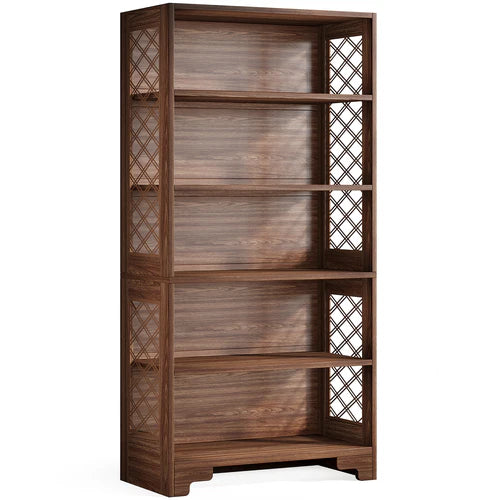 Bookshelf 70.8" Freestanding 6-Tier Bookcase Display Rack with Storage Shelves and X-Shaped Design Brown