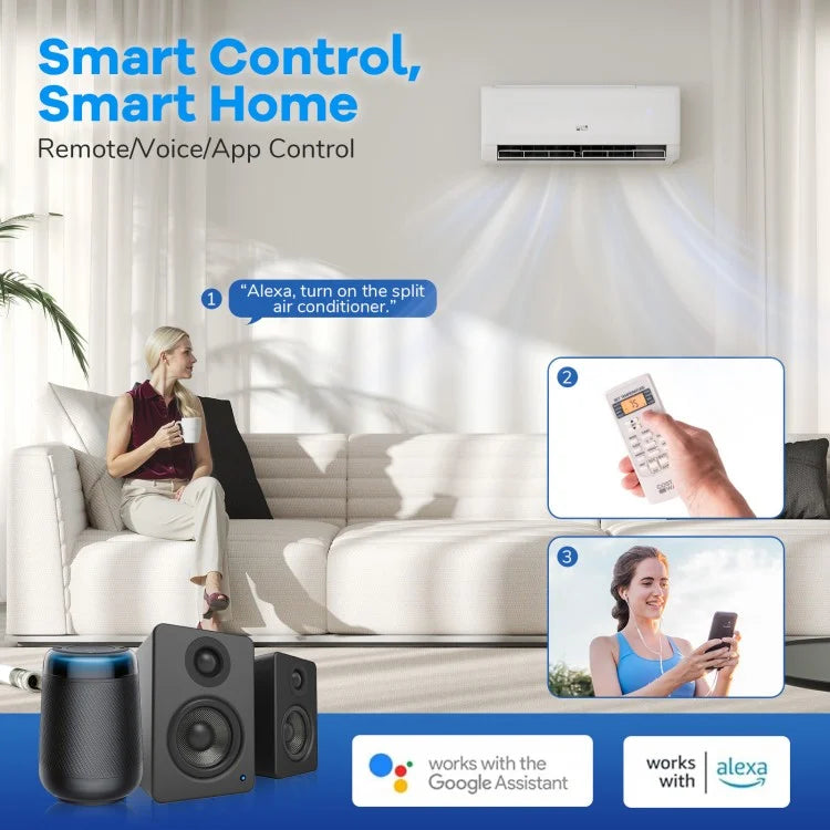 12000 BTU Smart WiFi Mini Split AC: Alexa/Google Voice Control, 4D Auto Swing