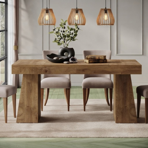 Dining Table 55" Rectangular Kitchen Table for 4-6 People with Sturdy Legs and Thick Tabletop Light Brown