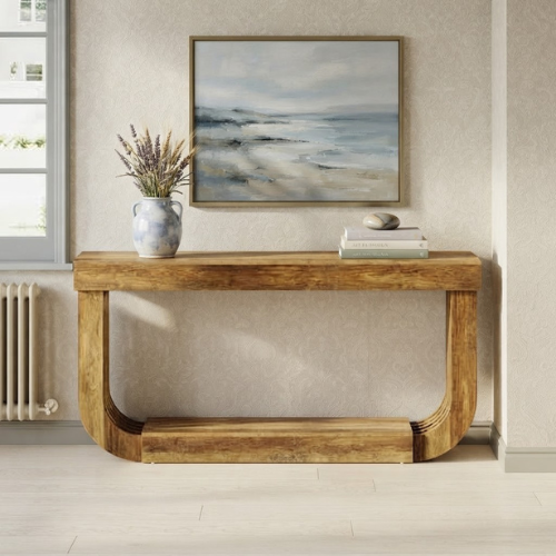 70.9" Console Table, 2-Tier Farmhouse Sofa Table with U-Shaped Pedestal, Rustic Brown Entryway Table
