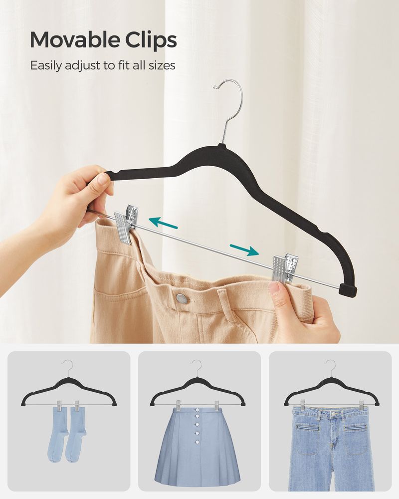 SONGMICS Velvet Pants Hangers with Adjustable Clips 