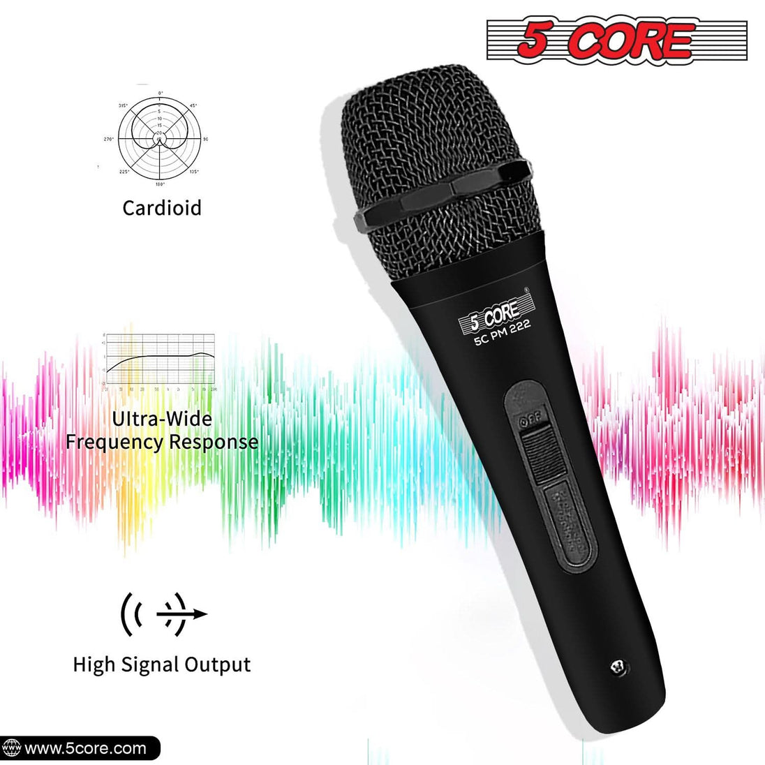 5Core Handheld XLR Dynamic Microphone – Professional Karaoke, Singing, and Studio Microphone (Microfono)