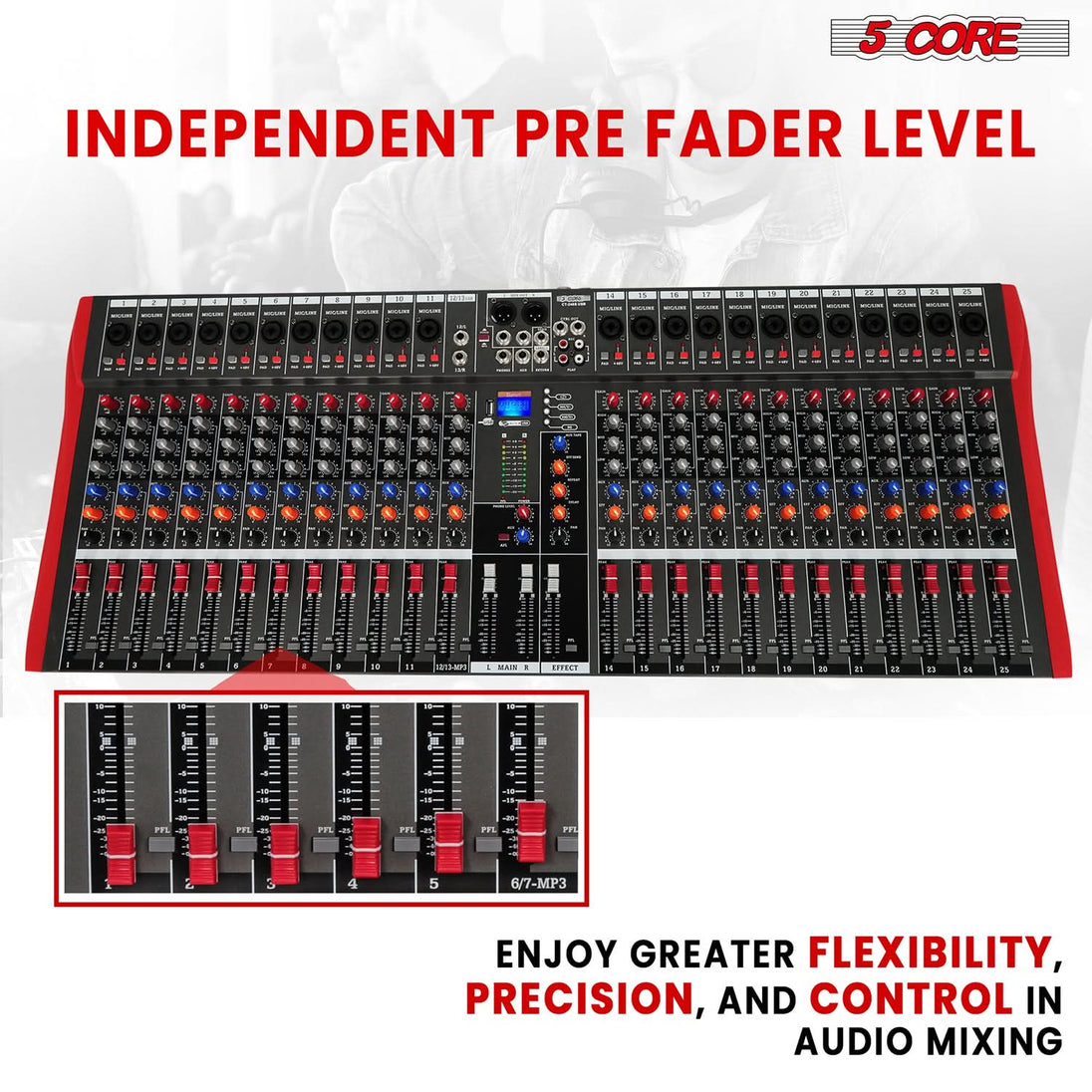 5Core Audio Mixer 24 Channel DJ Mixing Board Bluetooth USB Analog Professional Mezclador De Audio