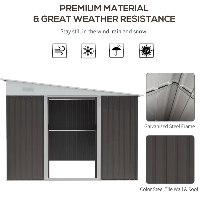 Outsunny 11' x 9' Steel Garden Storage Shed, Outdoor Metal Tool House with Double Sliding Doors & 2 Air Vents, Grey