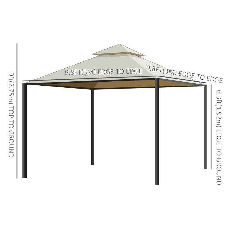 Outsunny 10x10ft Patio Gazebo Canopy Double-tire Garden Shelter Outdoor Sun Shade with Curtains, Beige 