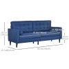 HOMCOM Mid-Century Sofa, Couch with Button-Tufted Back Cushion, Velvet Feel Fabric Upholstery, 2 Cylindrical Pillows and Rubber Wood Legs, Dark Blue