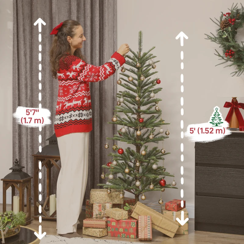 HOMCOM 7ft Artificial Fir Pencil Christmas Tree – Hinged Xmas Tree with 646 Branch Tips & Metal Stand, Easy Assembly, Green 