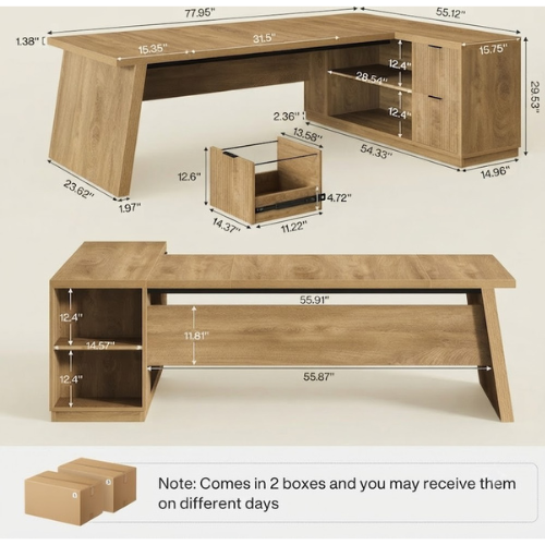 78" L-Shaped Executive Desk, Large Corner Computer Desk for Home Office