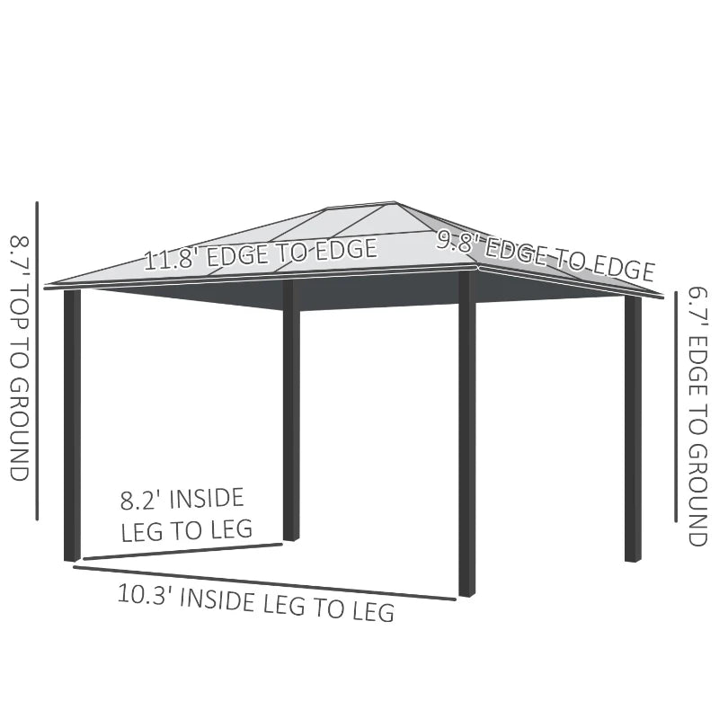 Outsunny 10' x 12' Hard Top Gazebo Canopy Sunshelter Waterproof Sun Shade with Sidewalls and Mosquito Netting