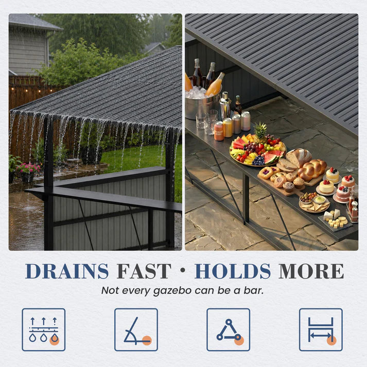 YODOLLA 10' x 12' Hardtop BBQ Gazebo with Bar Counter, Outdoor Grill Shelter & Entertainment Pavilion