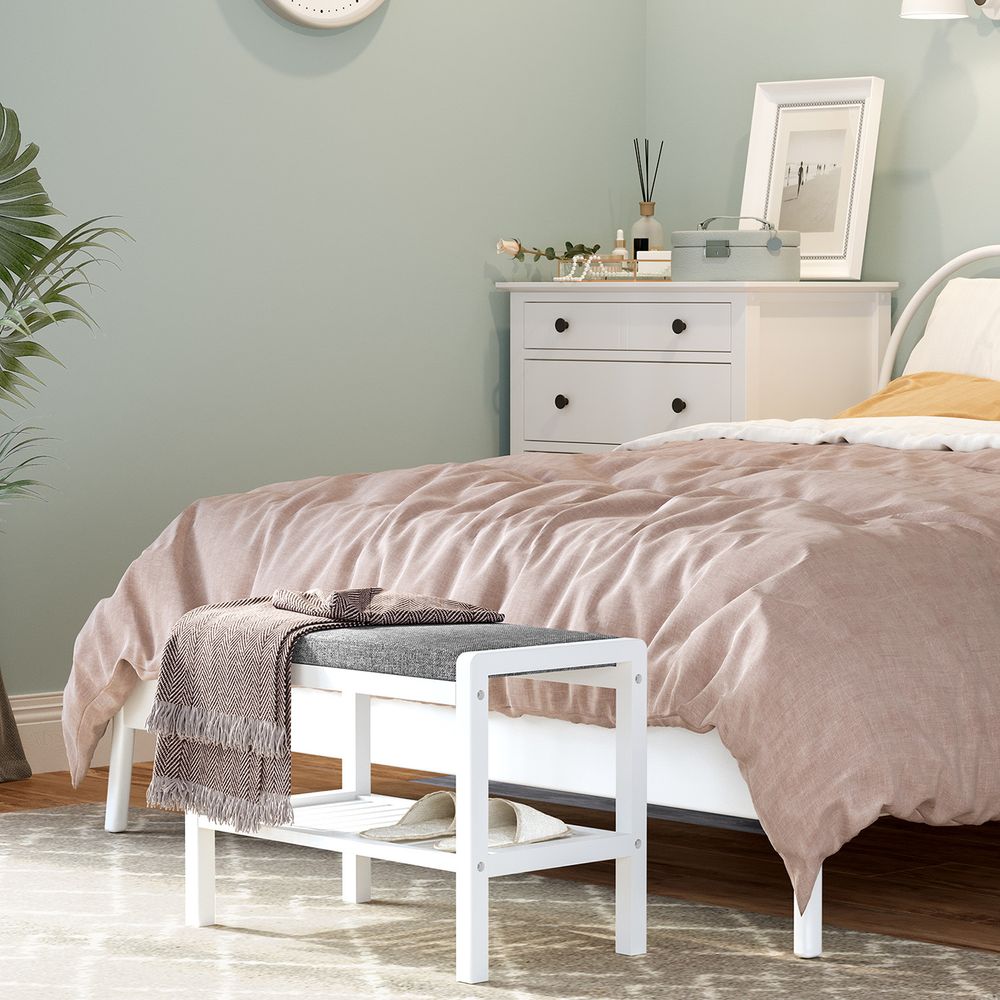 SONGMICS Shoe Rack Bench with Cushion Upholstered Padded Seat 