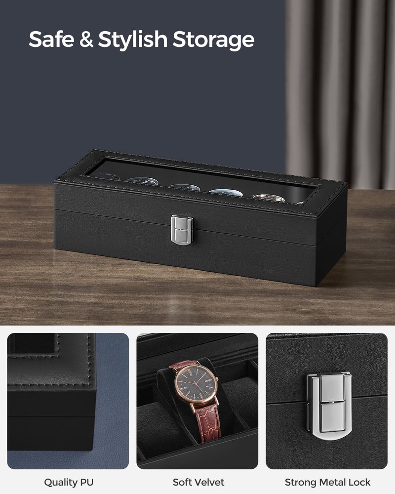 SONGMICS 6 & 12-Slot Watch Box with Large Glass Lid 