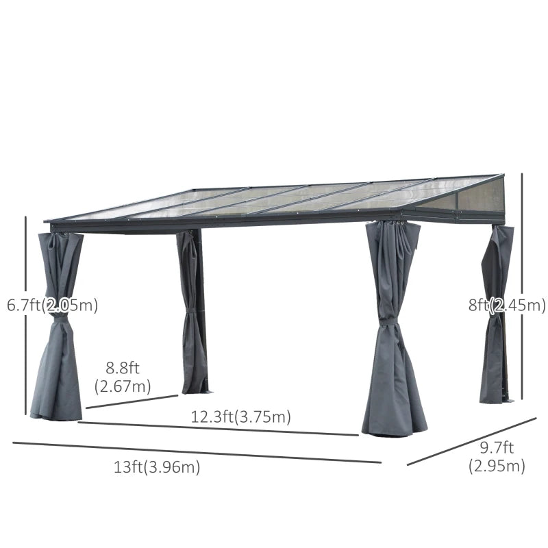 Outsunny 10' x 13' Outdoor Hardtop Pergola PC Roof Gazebo Party Tent Garden Sun Shelter UV protection with Curtains