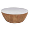 Cecile Mango Wood Drum Coffee Table with Marble Top – Handcrafted Solid Wood, Unique Veins, Classic Modern Décor, Two Sizes