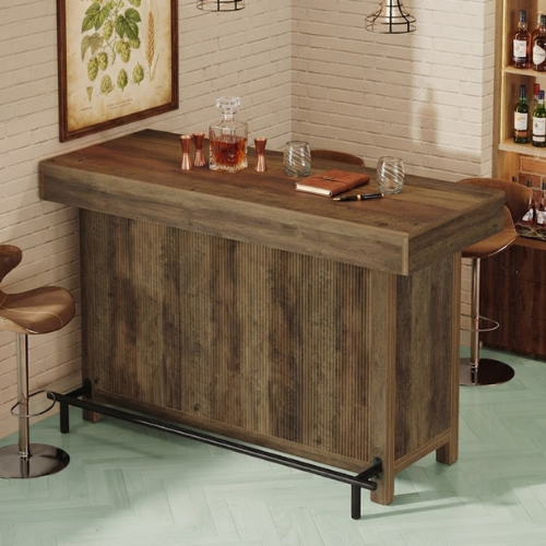 57.48" Industrial Bar Unit Counter Height Bar Table with 2-Tier Storage Shelf and Metal Footrest for Home Bar Dining Rustic Brown