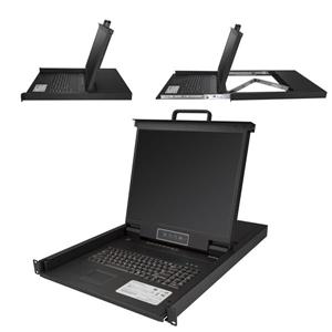 8 Port Rackmount KVM Console w/ Cables - Integrated KVM Switch w/ 19" LCD - 1U LCD KVM Drawer 50000 MTBF - USB + VGA Support 