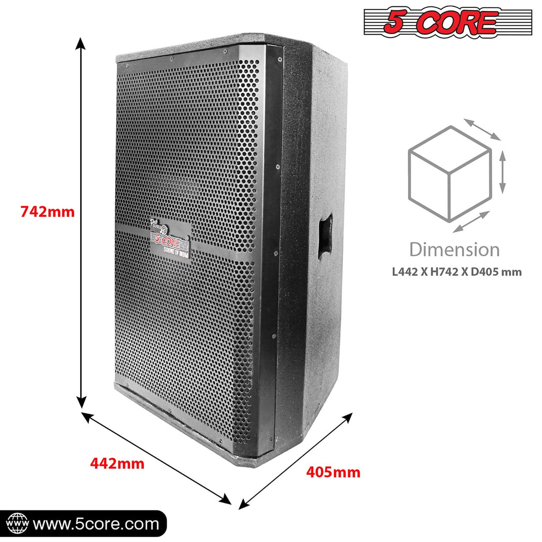 5Core Portable Cabinet PA DJ Speaker System 15 Inch 2000W Passive 2 Way Loudspeaker