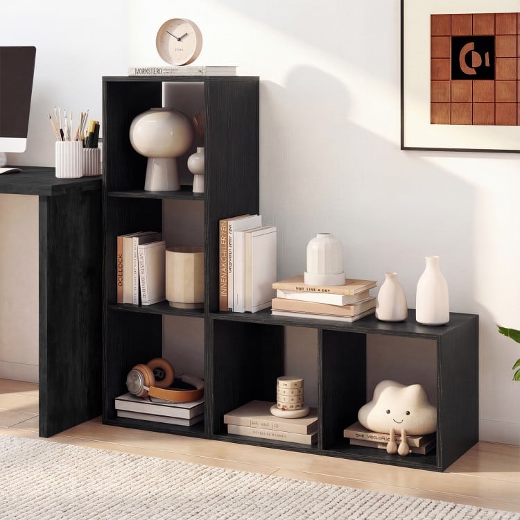 3 Cube Bookshelf with Back Guardrail for Living Room Bedroom-Black