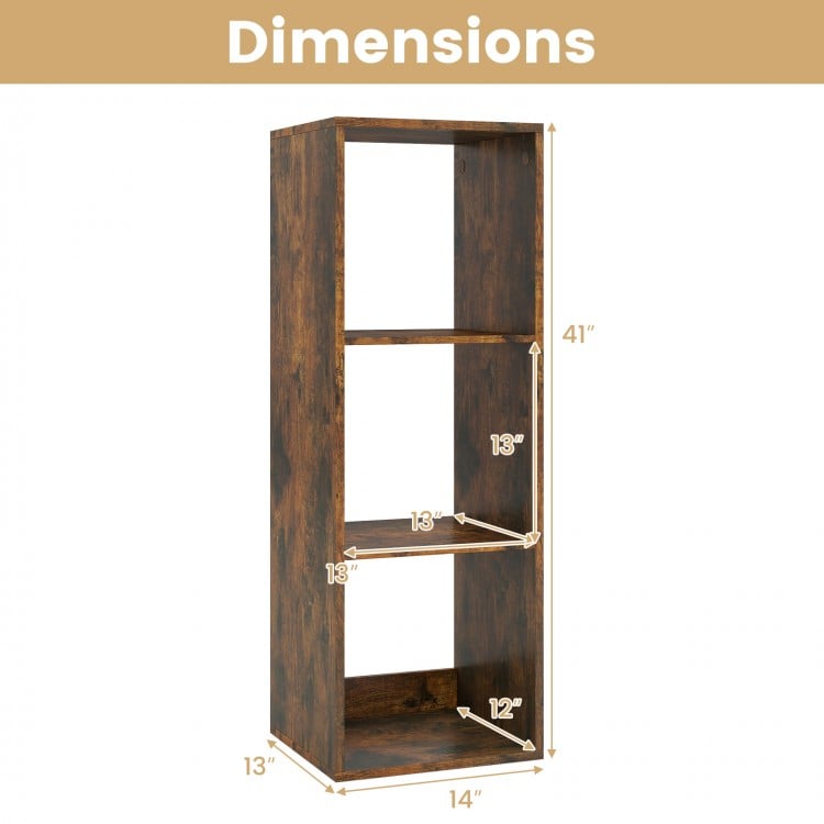 3 Cube Bookshelf with Back Guardrail for Living Room Bedroom-Brown