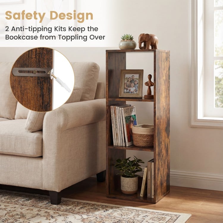 3 Cube Bookshelf with Back Guardrail for Living Room Bedroom-Brown