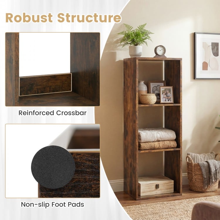 3 Cube Bookshelf with Back Guardrail for Living Room Bedroom-Brown