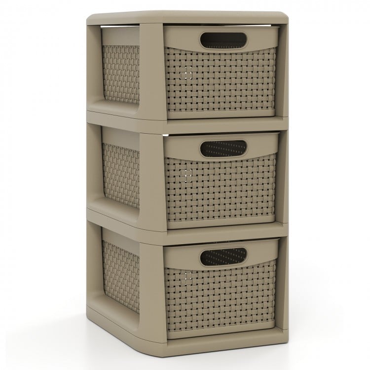 3-Drawer Storage Organizer with Wicker Patterns-Black