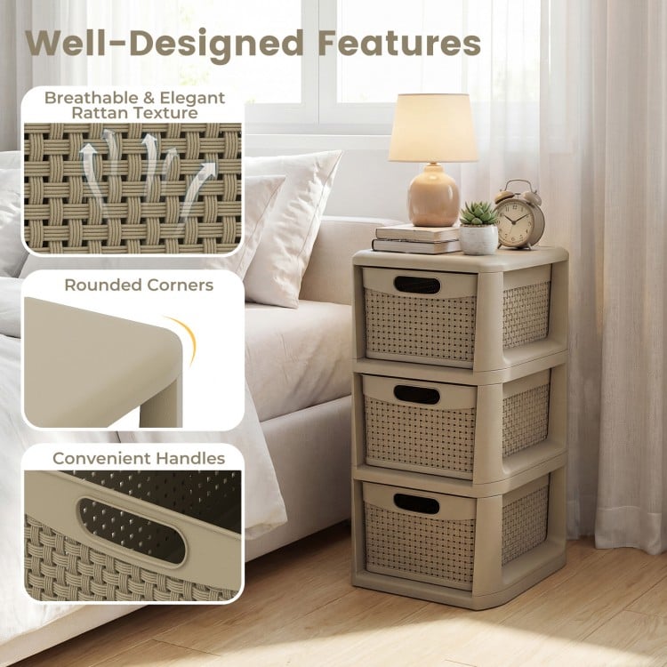 3-Drawer Storage Organizer with Wicker Patterns-Black