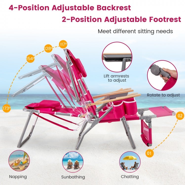 3-IN-1 Foldable Beach Chair with Footrest and Adjustable Backrest-Peach