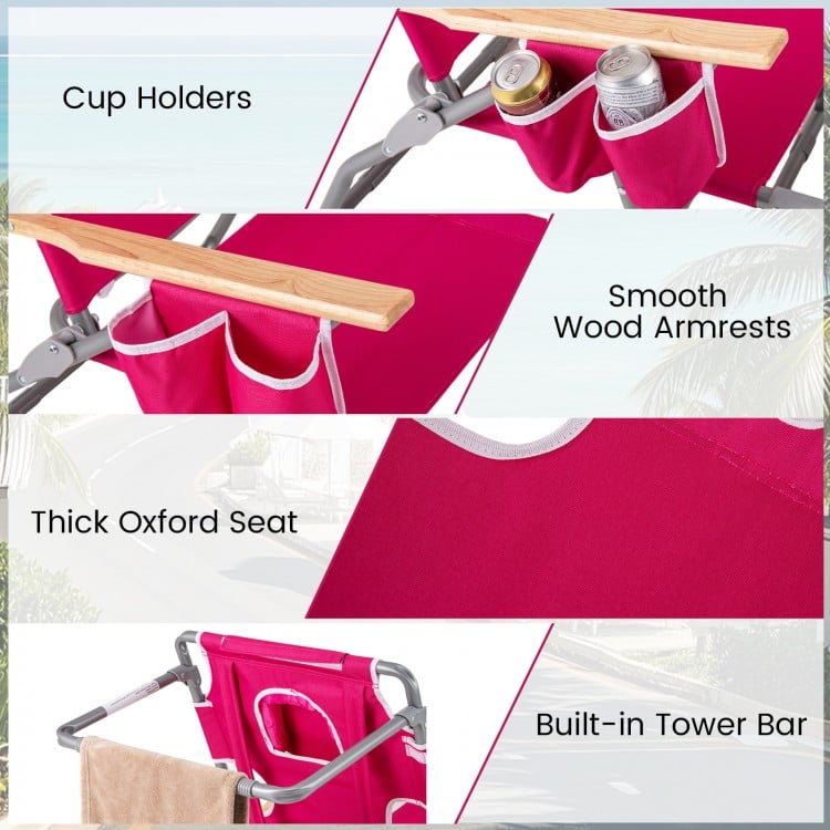 3-IN-1 Foldable Beach Chair with Footrest and Adjustable Backrest-Peach