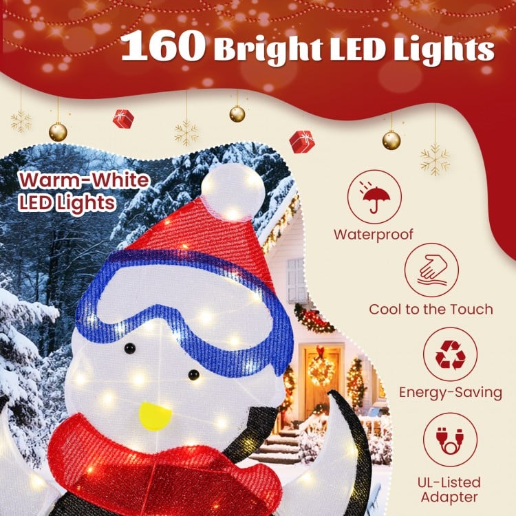 3-Piece 2D Lighted Penguin Family Christmas Decoration with 160 LED Lights