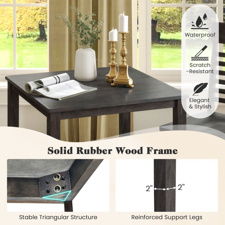 3-Piece Counter-Height Dining Table Set for 2 with Rubber Wood Frame and Footrest-Gray