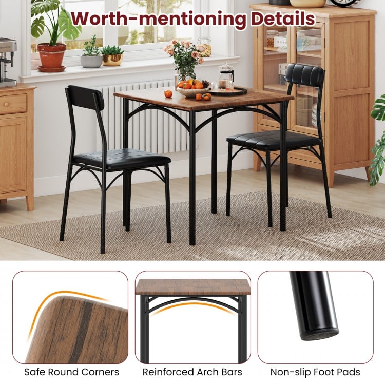 3-Piece Dining Table Set Square Kitchen Table and 2 Chairs for Dining Room-Rustic Brown