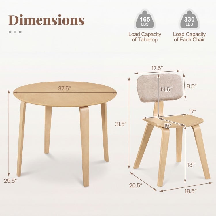 3 Piece Dining Table Set with 2 Padded Dining Chairs and Rubber Wood Table-Natural