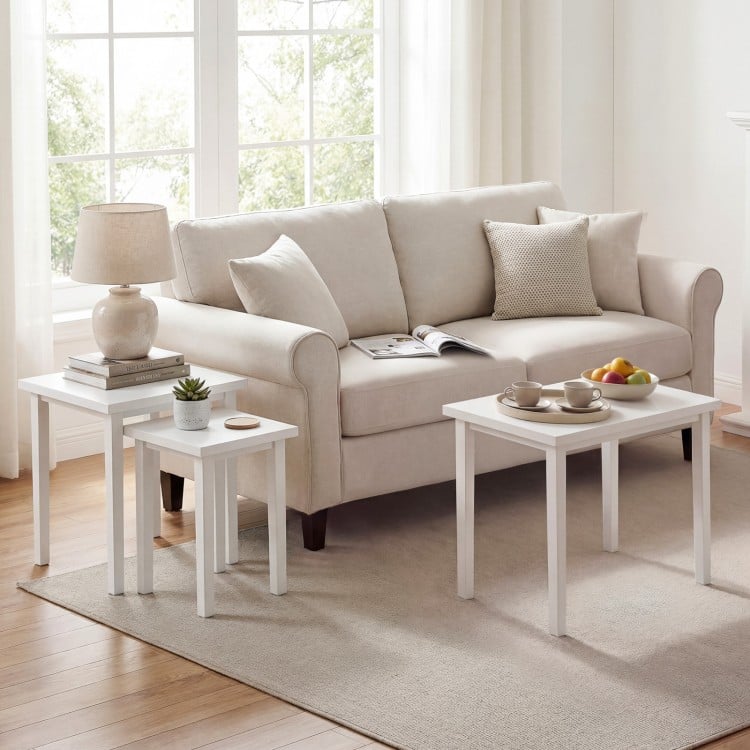 3-Piece Farmhouse Rectangle Side Table Set for Living Room-White